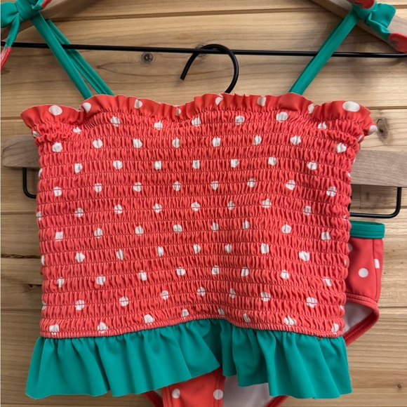 Mini Boden 8/9 Strawberry Smocked Ruffle Edge Two Piece Bathing Suit Swimsuit - Picture 6 of 11